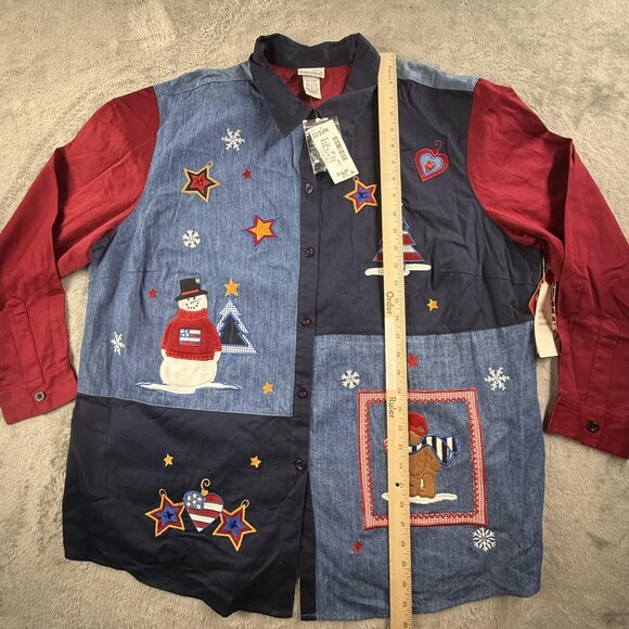 Vintage Fashion Bug Shirt Womens 22/24W Patchwork Embroidered Christmas Winter - Picture 7 of 14